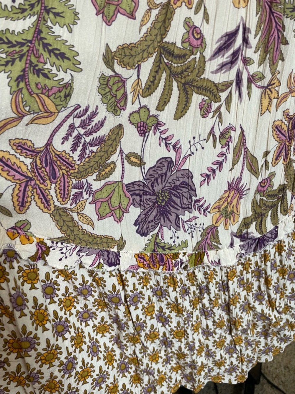 Angie Cream Maxi Dress with Purple and Olive Floral Print - Picture 4 of 5